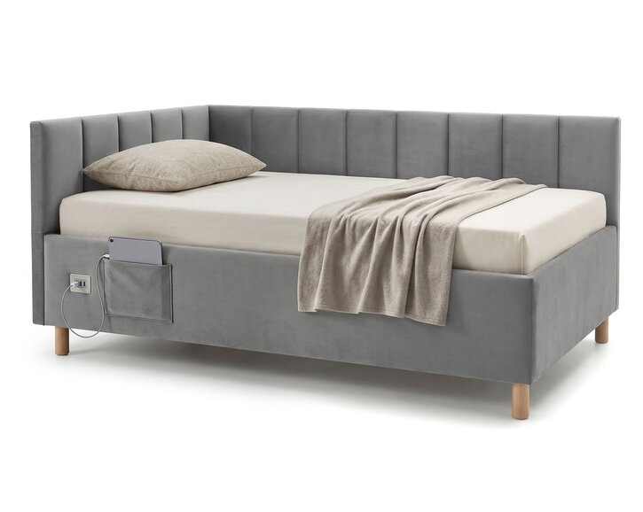 Multifunkční rohová postel DOCK s roštem a USB nabíječkou