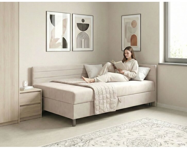 Čalouněná postel s roštem a matrací Elia, 110x200 cm