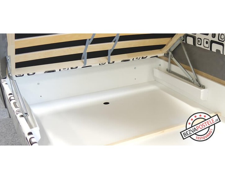 Čalouněná postel s čely a úložným prostorem Alexa