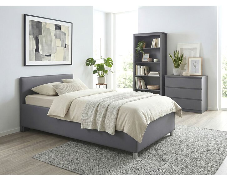 Zvýšená čalouněná postel s úložným prostorem Lyoneta, 90x200, šedá