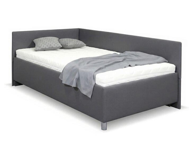 Zvýšená čalouněná postel s úložným prostorem Ryana, 140x200, tmavě šedá