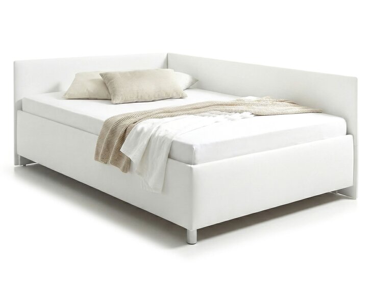 Rohová zvýšená čalouněná postel s úložným prostorem Ryana, 140x200cm, bílá