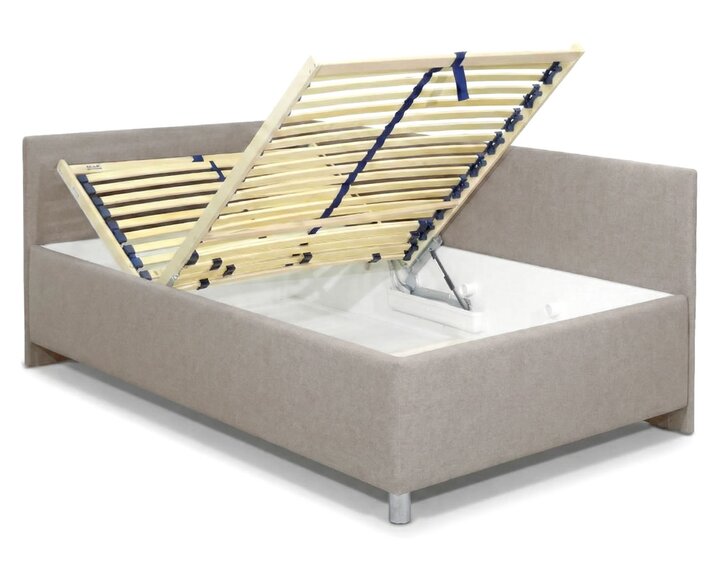 Rohová zvýšená čalouněná postel Ryana, s úložným prostorem, 90x200cm