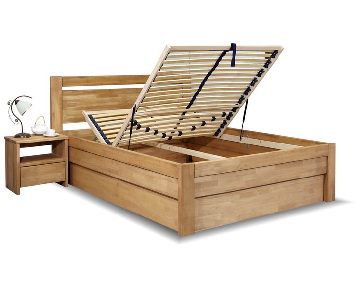 Zvýšená postel s úložným prostorem Klementin, 140x200, masiv buk