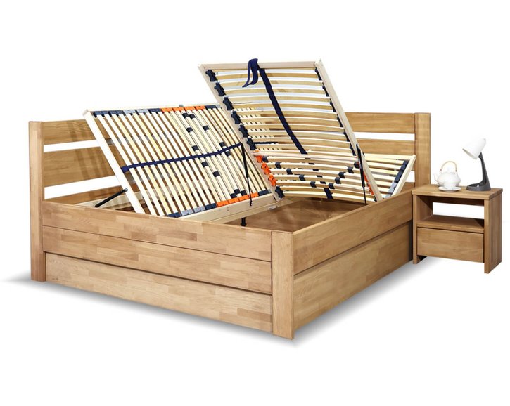 Postel s úložným prostorem Academia, masiv buk