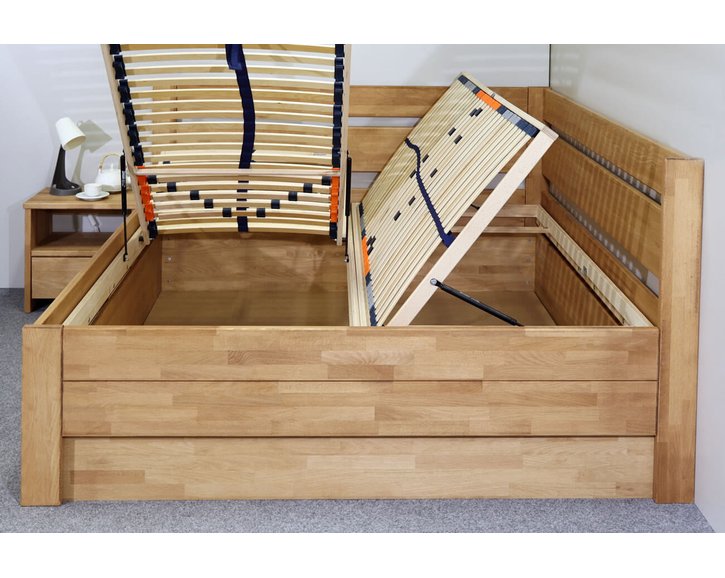 Postel s úložným prostorem Academia, masiv buk, Pravá