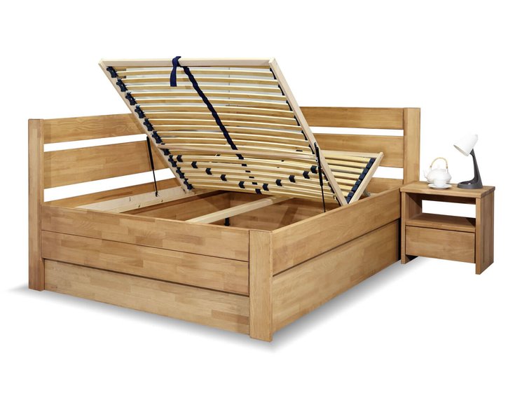 Postel s úložným prostorem Academia, masiv buk, 140x200, Levá