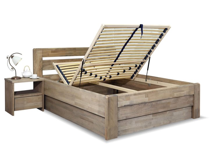 Zvýšená postel s úložným prostorem Primátor, masiv buk, 140x200