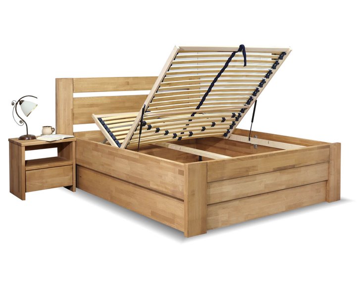 Postel s úložným prostorem Orfeus, masiv buk, 140x200
