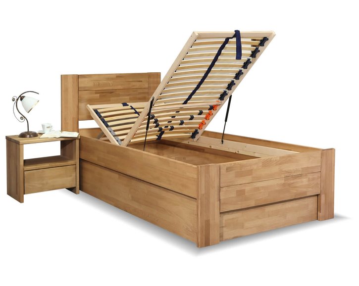 Postel s úložným prostorem Trinity 2, 80x200, 90x200, masiv buk