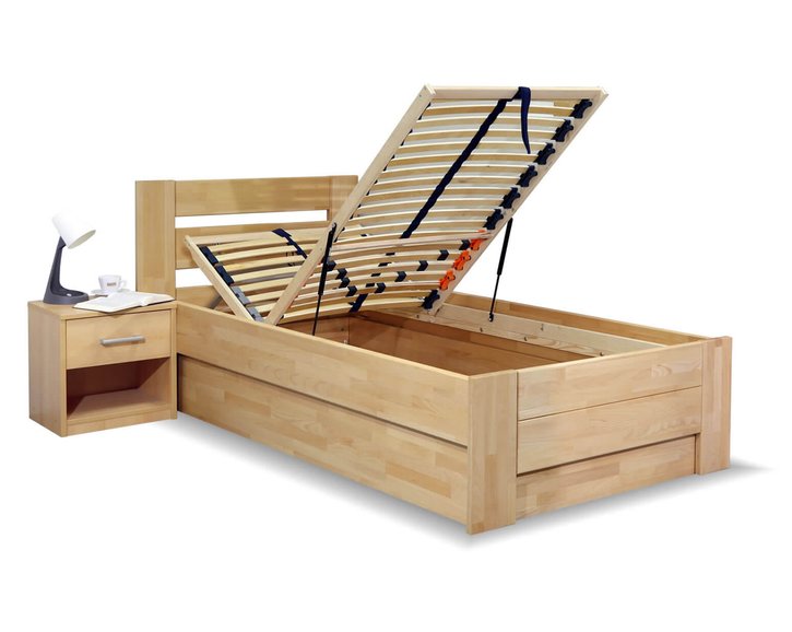 Postel s úložným prostorem Trinity, 120x200, masiv buk