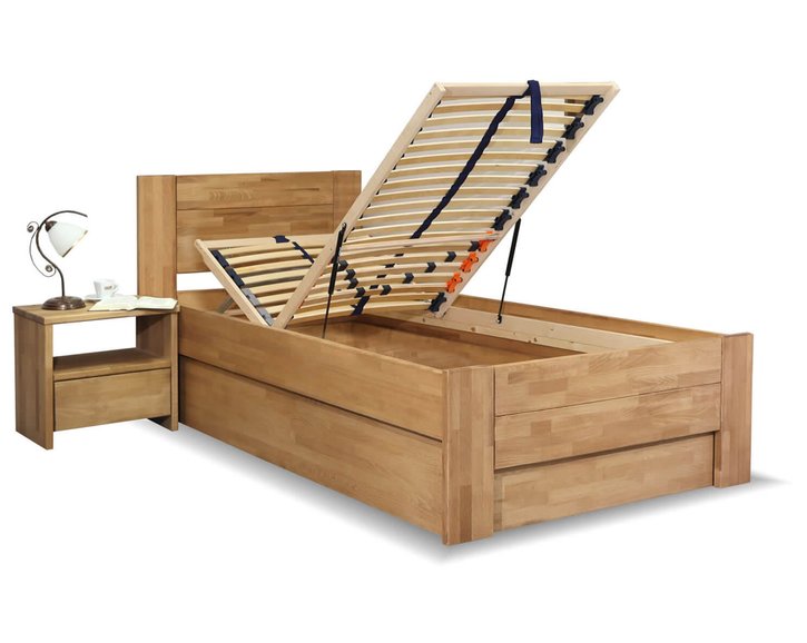 Postel s úložným prostorem Trinity 2, 80x200, 90x200, masiv buk