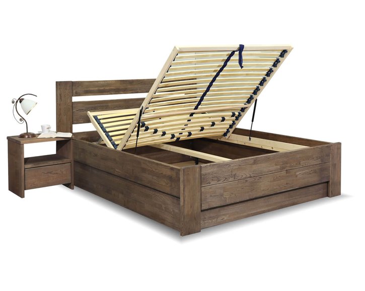 Postel s úložným prostorem Trinity, masiv dub, 140x200