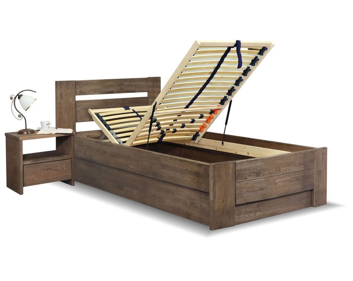 Postel s úložným prostorem Trinity, 120x200, masiv dub