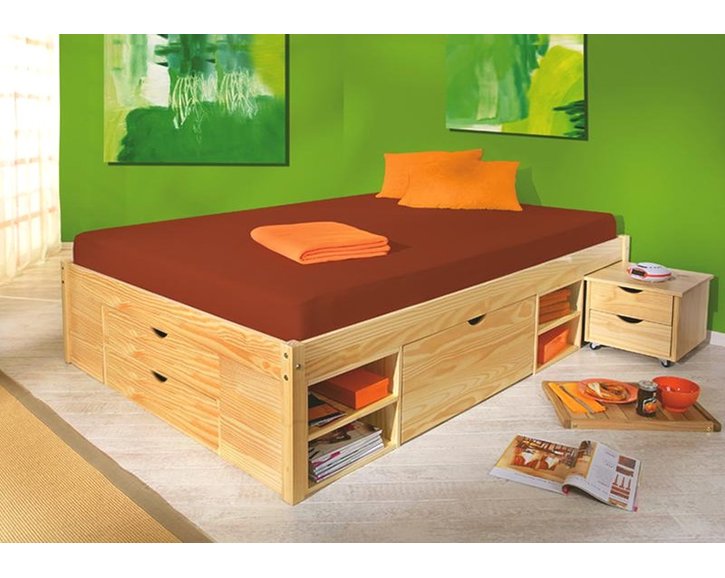 Manželská postel s úložným prostorem IA8803 160x200, 180x200, masiv borovice