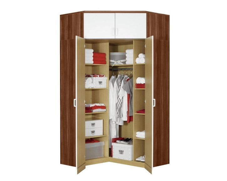 Rohová šatní skříň dvoudveřová IA61550, ořech/bílá