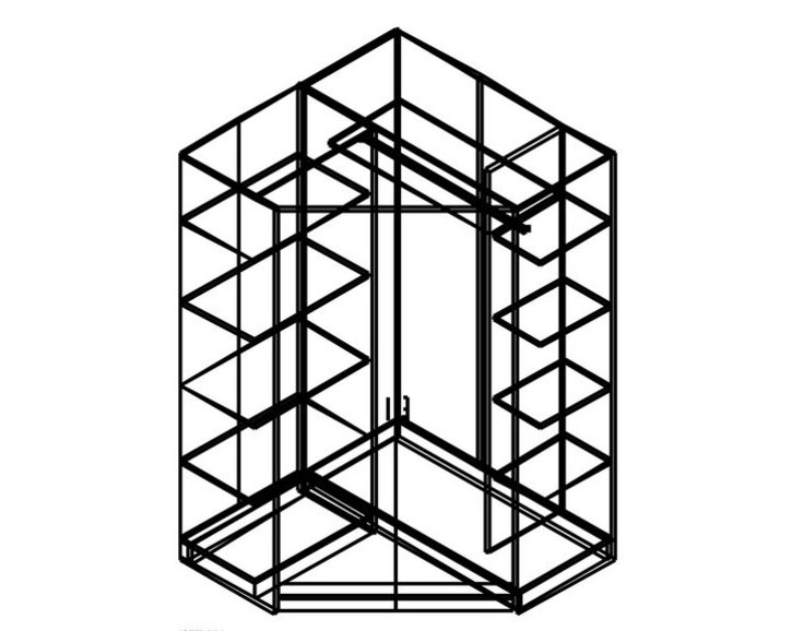 Rohová šatní skříň dvoudveřová IA61550, ořech/bílá