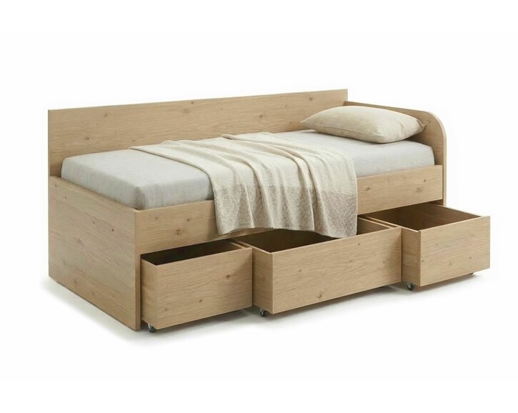 Rohová vyvýšená postel s úložným prostorem EMA, 90x200cm