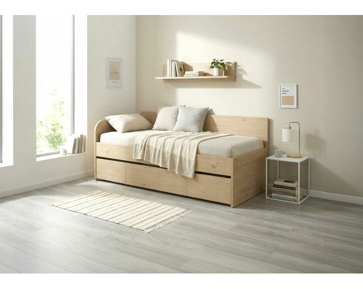 Rohová vyvýšená postel s úložným prostorem EMA, 90x200cm