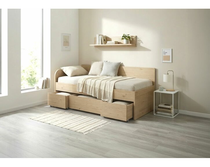 Rohová vyvýšená postel s úložným prostorem EMA, 90x200cm