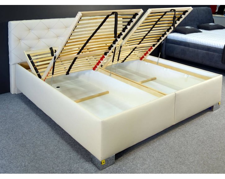 Zvýšená čalouněná postel s úložným prostorem Marineta