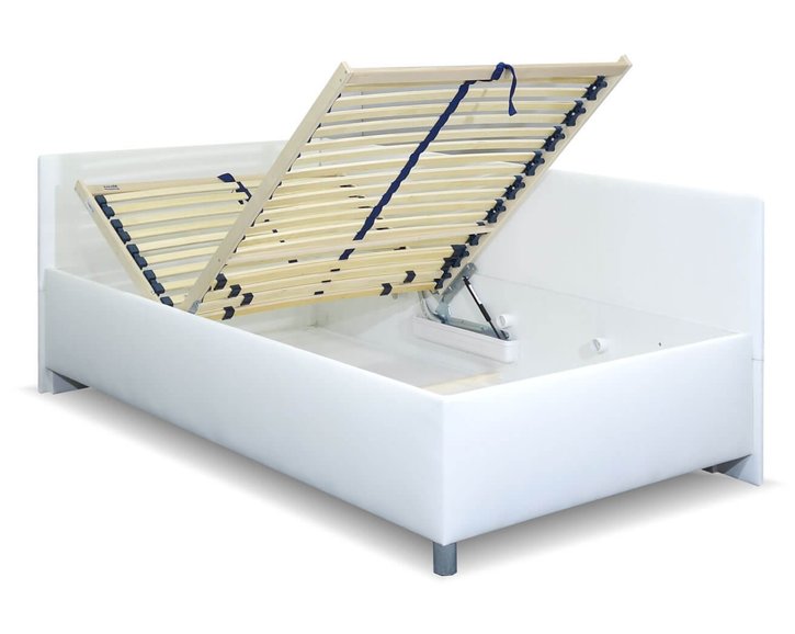 Zvýšená čalouněná postel s úložným prostorem Ryana, 90x200, bílá