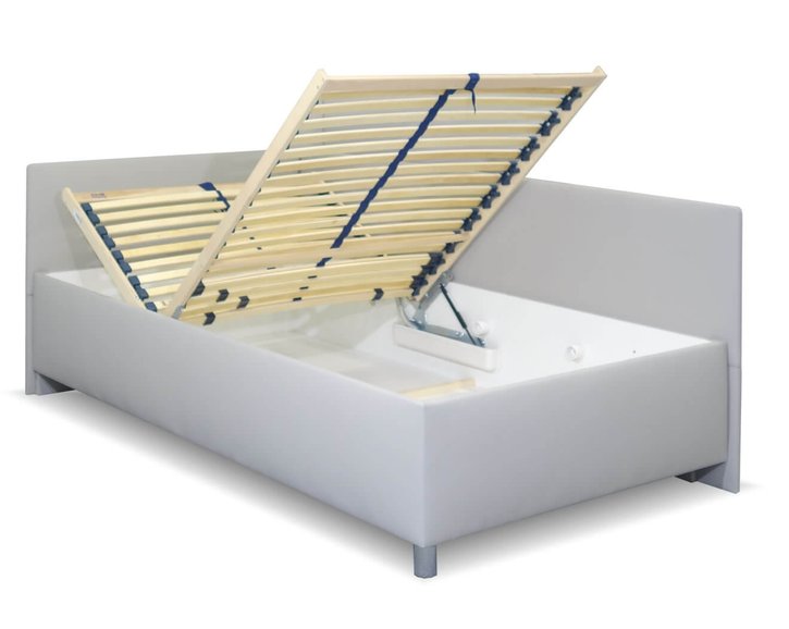 Zvýšená čalouněná postel s úložným prostorem Ryana, 90x200, světle šedá
