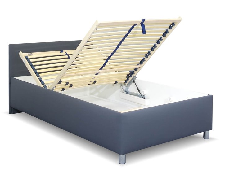 Zvýšená čalouněná postel s úložným prostorem Lyoneta, 140x200, tmavě šedá