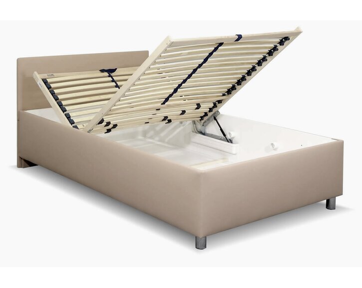 Zvýšená čalouněná postel s úložným prostorem Lyoneta, 140x200, světle hnědá