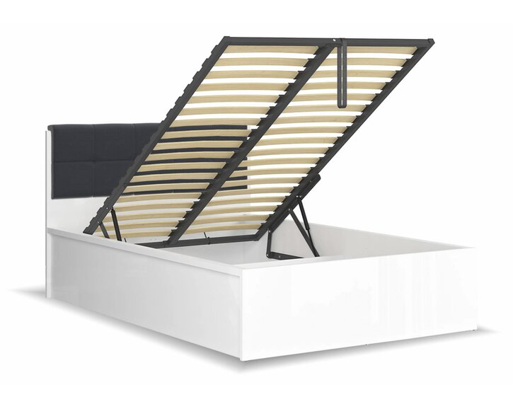 Postel s rošty a úložným prostorem a roštem Tetris, bílá lesk - černá