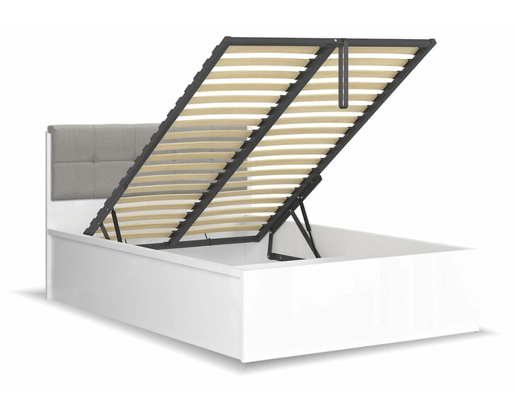 Postel s rošty a úložným prostorem a roštem Tetris, bílá lesk - šedá