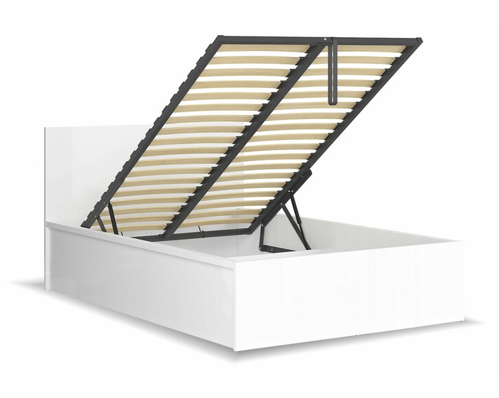 Postel s rošty a úložným prostorem a roštem Tetris, bílá lesk