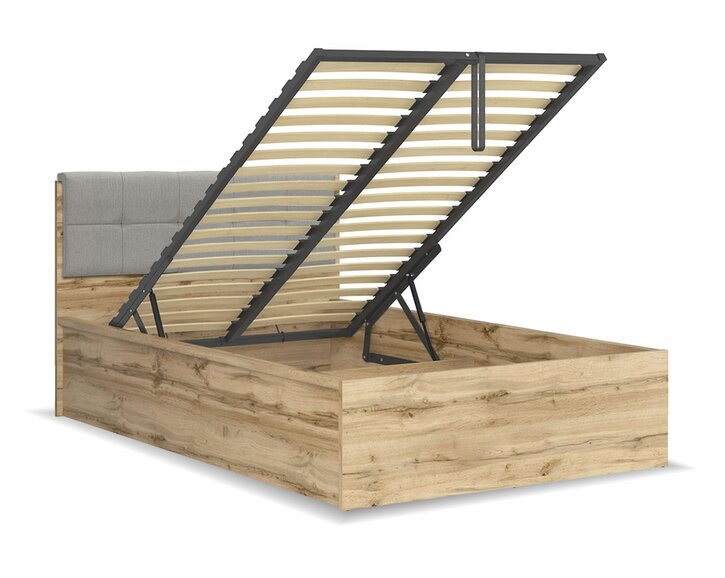Postel s rošty a úložným prostorem a roštem Tetris, dub wotan - šedá