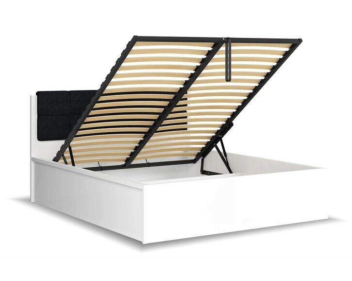 Postel s rošty a úložným prostorem a roštem Tetris, bílá - černá