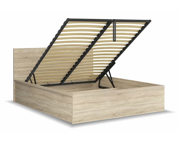 Postel s rošty a úložným prostorem a roštem Tetris, dub sonoma