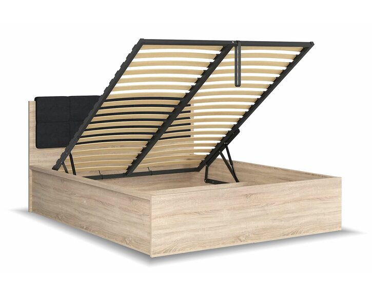 Postel s rošty a úložným prostorem a roštem Tetris, dub sonoma - černá