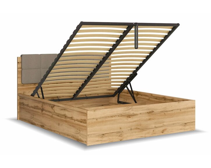 Postel s rošty a úložným prostorem a roštem Tetris, dub wotan šedá