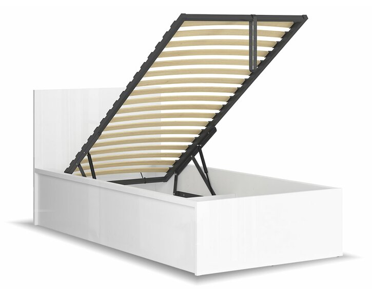 Postel s rošty a úložným prostorem a roštem Tetris, bílá lesk