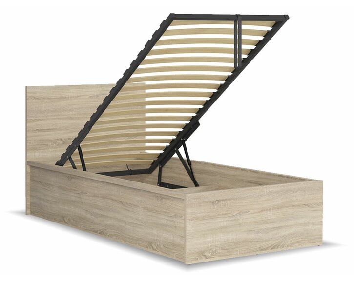 Postel s rošty a úložným prostorem a roštem Tetris, dub sonoma