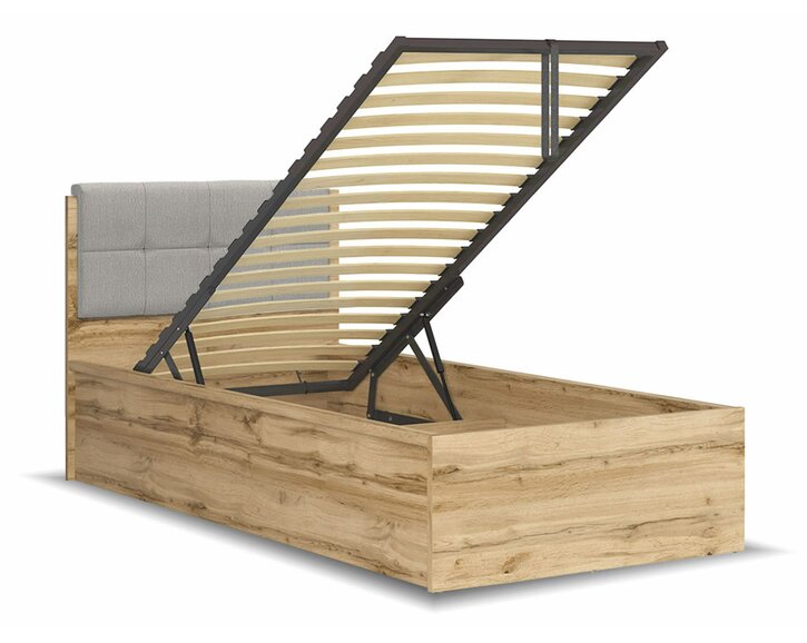 Postel s rošty a úložným prostorem a roštem Tetris, dub wotan - šedá