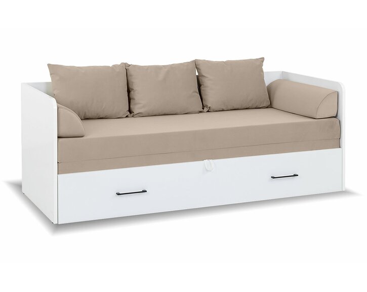 Rozkládací postel s matracemi a polštáři TETRIS, bílá lesk/béžová