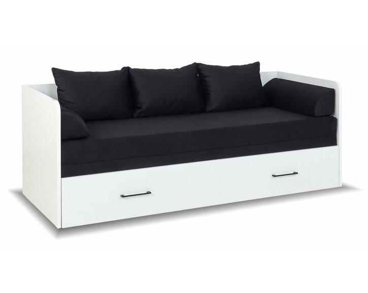 Rozkládací postel s matracemi a polštáři TETRIS, bílá lesk/černá