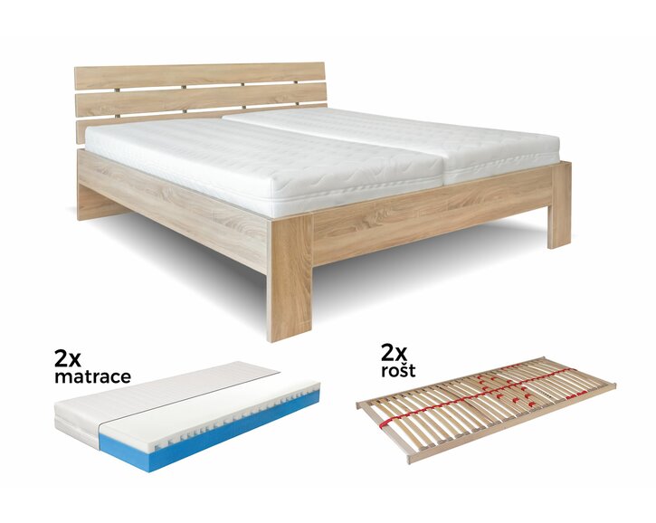 Manželská postel UNIMA s rošty a matracemi, dub bardolino Manželská postel UNIMA s rošty a matracemi, dub bardolino