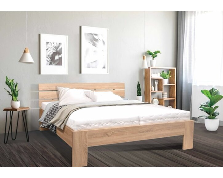 Manželská postel UNIMA s rošty a matracemi, dub bardolino Manželská postel UNIMA s rošty a matracemi, dub bardolino