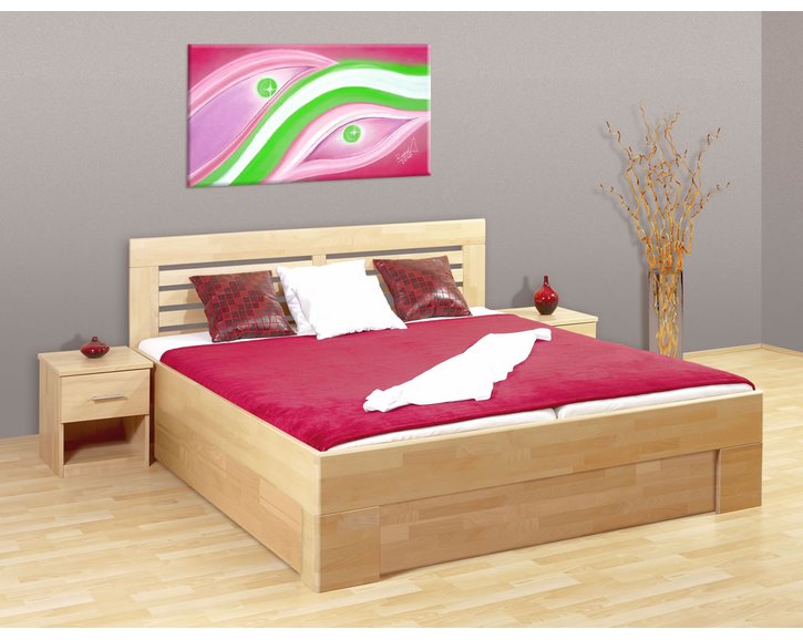 Zvýšená postel dvoulůžko s úložným prostorem Lena 2, 180x200, masiv buk