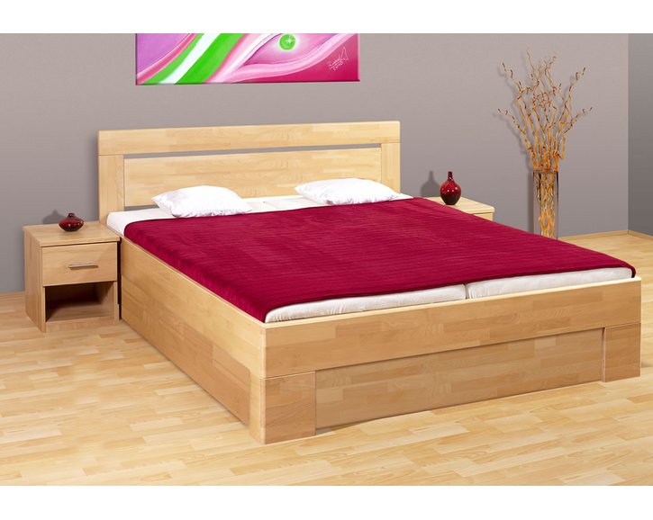 Zvýšená postel dvoulůžko s úložným prostorem Lena 3, 180x200, masiv buk