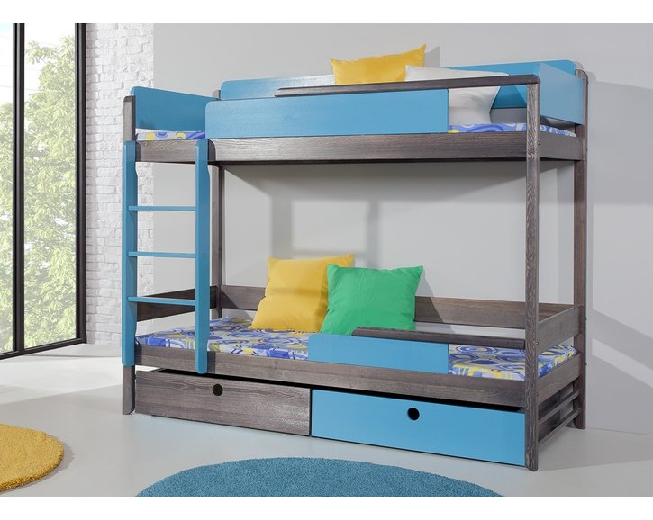 Detská poschodová posteľ so zábranou a úložným priestorom NATY2, masív borovica Detská poschodová posteľ so zábranou a úložným priestorom NATY2, masív borovica