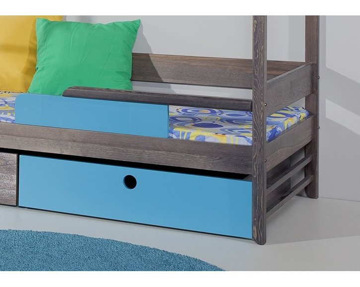 Dětská patrová postel se zábranou a úložným prostorem NATY2, masiv borovice Dětská patrová postel se zábranou a úložným prostorem NATY2, masiv borovice