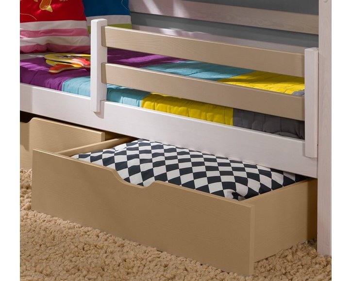 Dětská patrová postel se zábranou a úložným prostorem Miroslav, masiv borovice