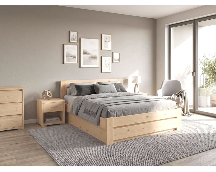 Postel z masivu s úložným prostorem Berni, 160x200, 180x200, masiv smrk - pohled č. 2